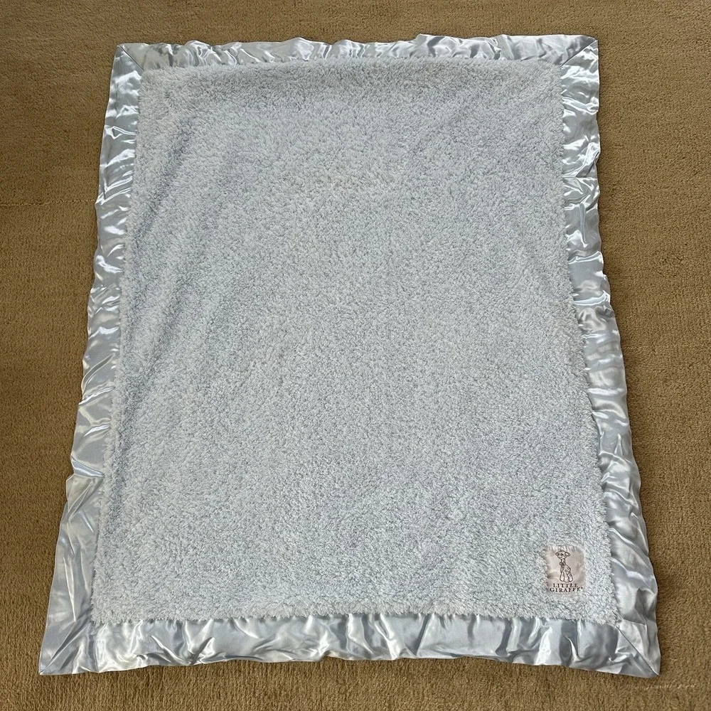Little Giraffe Luxe Satin Trimmed Chenille Soft Faux Fur Baby Blanket Blue USA